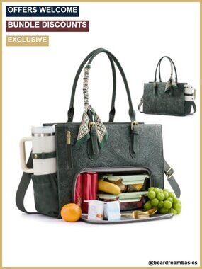 Work Tote Bag with Lunch Compartment fits 15.6" Laptop Faux Leather